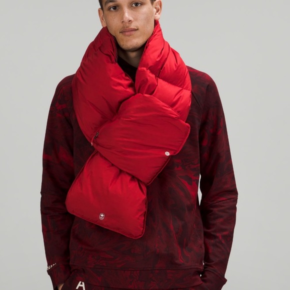 Lululemon x Team Canada Down Filled Insulated Quilted Scarf * Red Marble - Picture 7 of 8